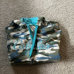 Cabela's Green Camouflage Hoodie with Blue Accents